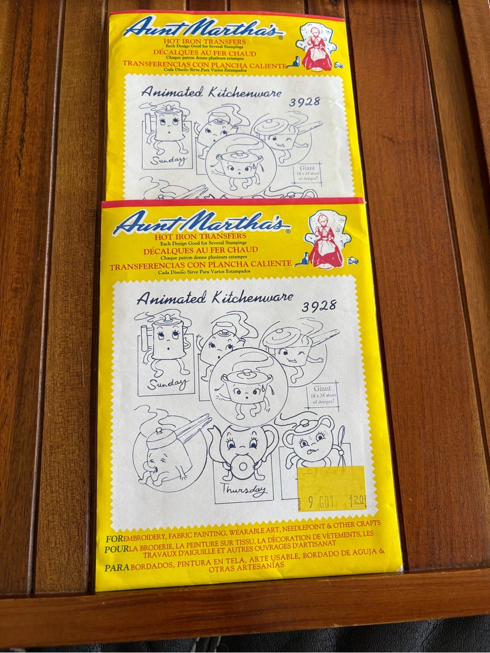 Vintage Aunt Martha’s 3928 Animated Kitchenware Hot Iron embroidery Transfers